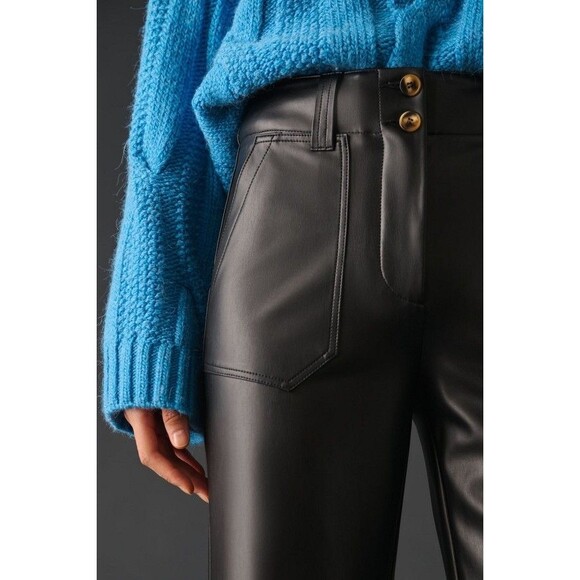Anthropologie Maeve Naomi Wide Leg Flare Faux Leather Pants Black High Rise Sz 6 - Picture 6 of 8